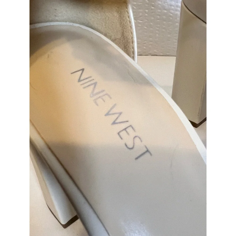 Nine West Braided Ankle Strap Block Heel Sandals‎ Square Toe Ivory 10M